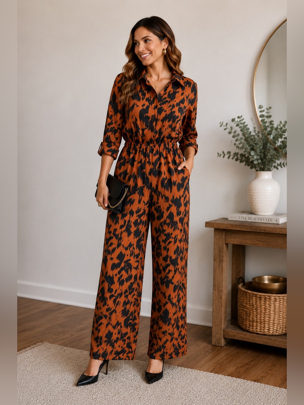 SHEIN Leopard Print Wide Leg Jumpsuit Size Medium